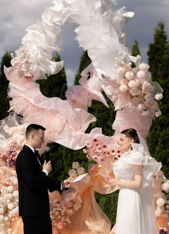 Romantic moment during a modern wedding celebration