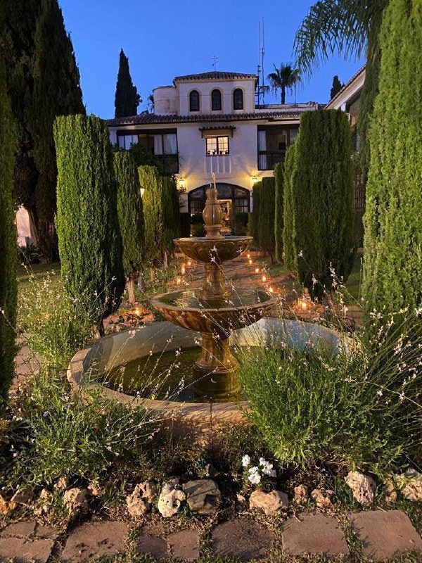 Wedding venue hotel with candles at night