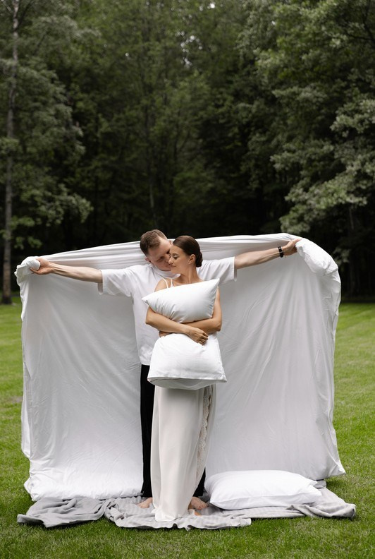 Editorial-style couple portrait with modern styling