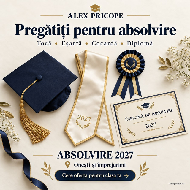 Concept vizual cu toca, esarfa, cocarda si diploma pentru absolvirea 2027