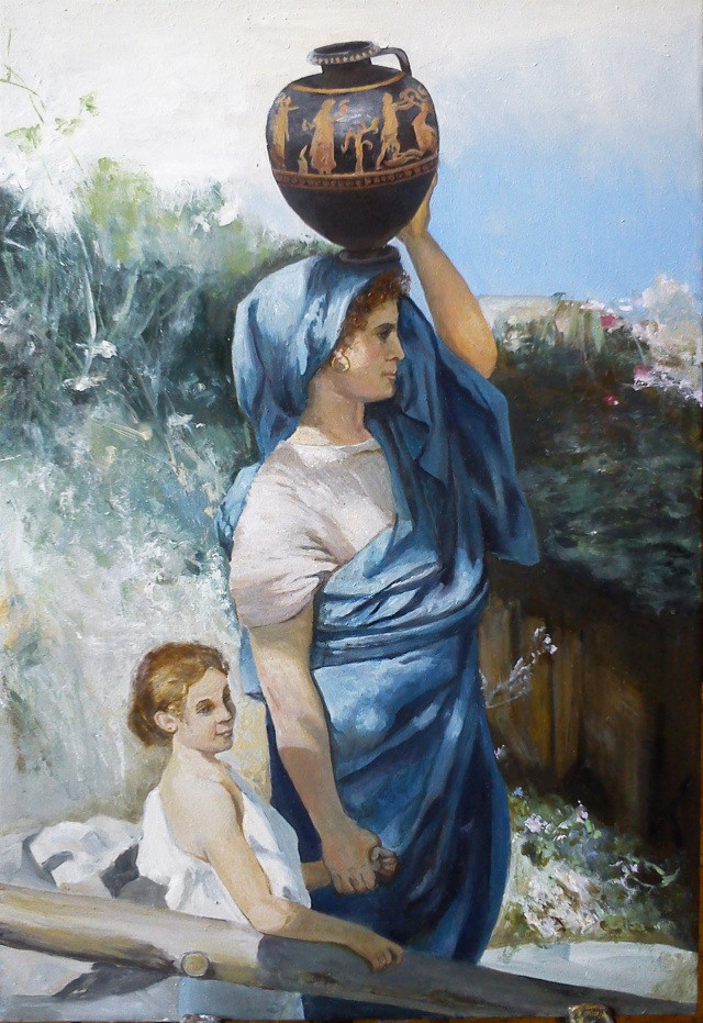 Свободная копия.Фрагмент. Рим.Деревня.За водой. Семирадский. 2013. Холст, масло. 35на65