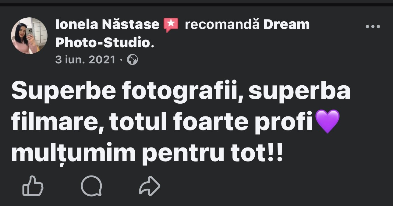 Recenzii Facebook. Dream Studio Galați – ședințe foto profesionale pentru familie, portrete și evenimente