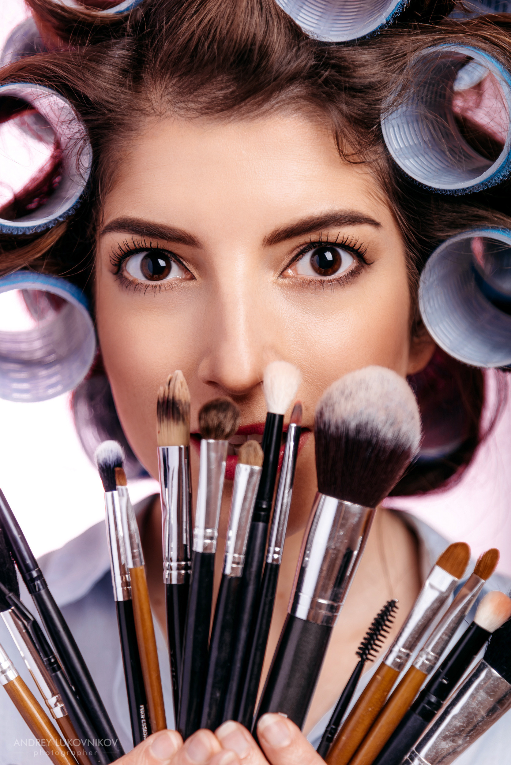 Creative studio photo session for a make-up artist-hairdresser