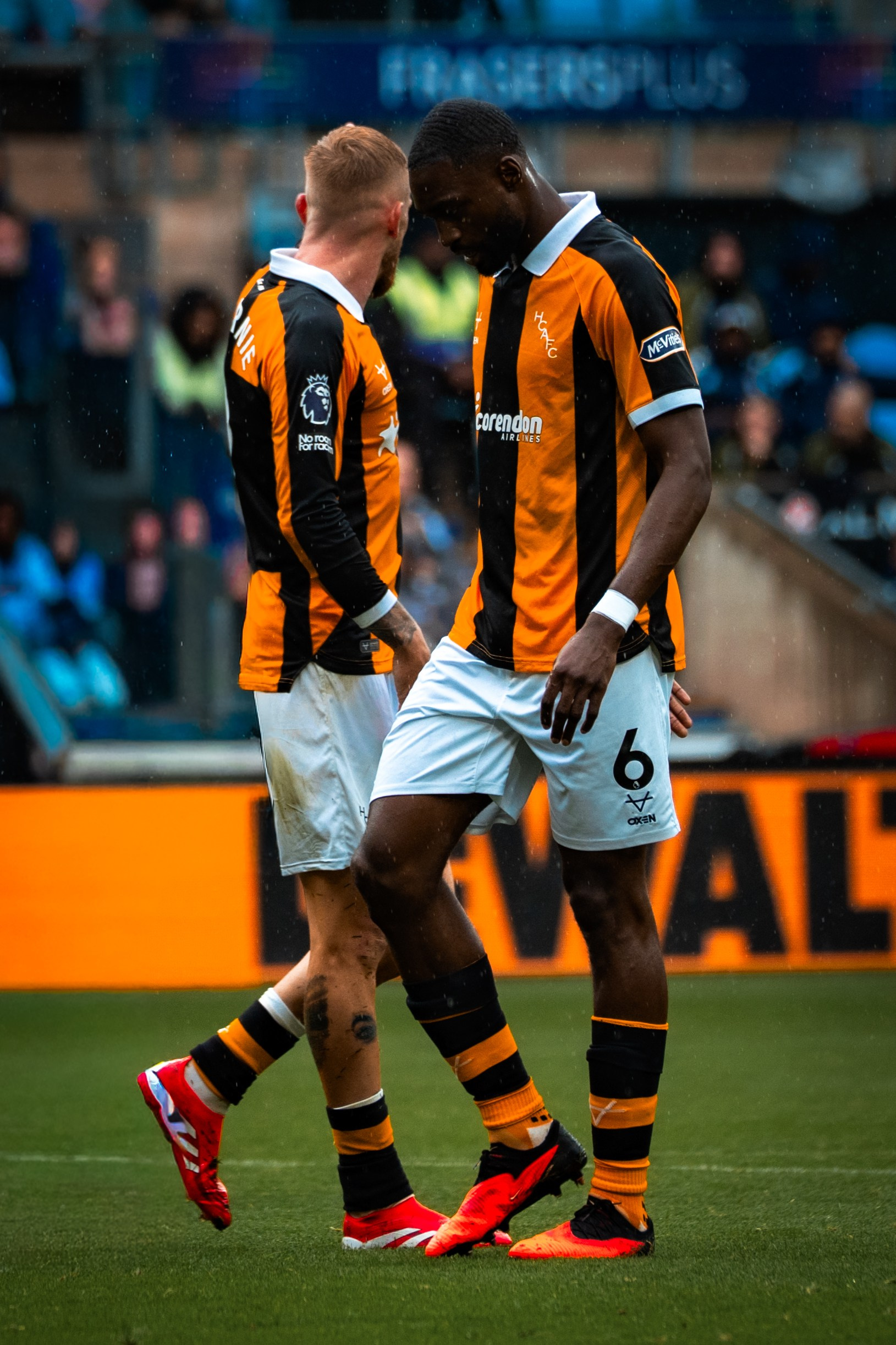 Hull City players walking together during the Premier League fixture against Coventry City