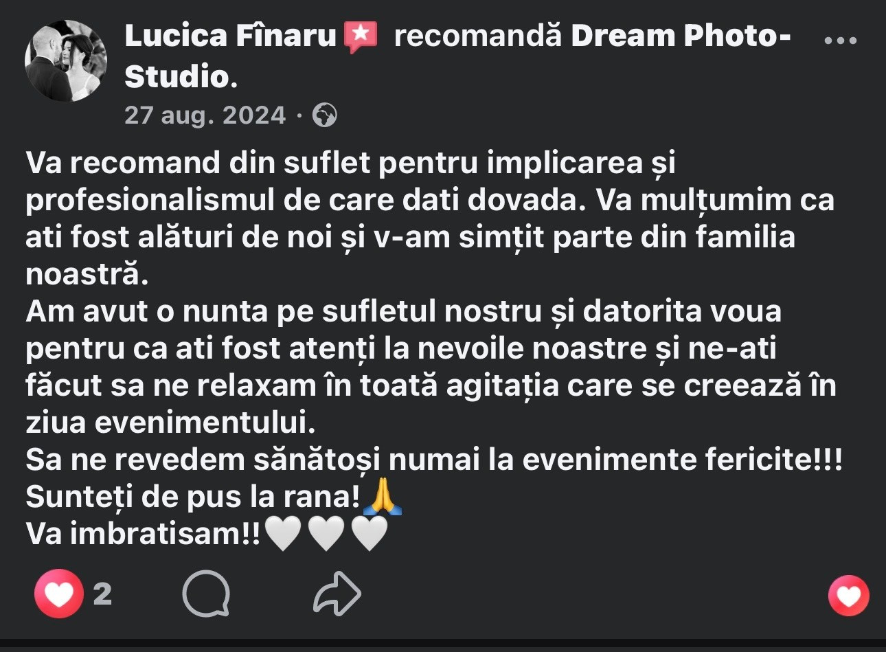 Recenzii Facebook. Dream Studio Galați – ședințe foto profesionale pentru familie, portrete și evenimente