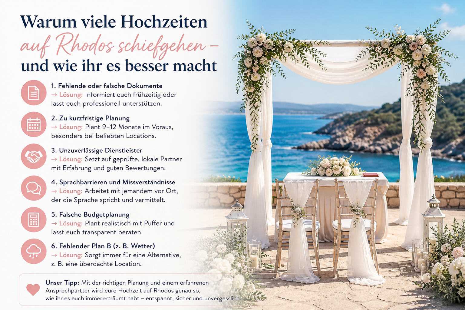 Die häuigsten Fehler bei Hochzeiten auf Rhodos. Heiraten auf Rhodos | Deutschsprachige Hochzeitsplanerin Griechenland
