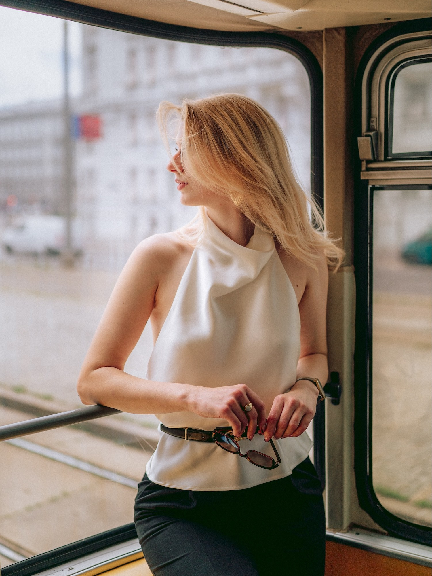 Woman photographed inside a Vienna tram