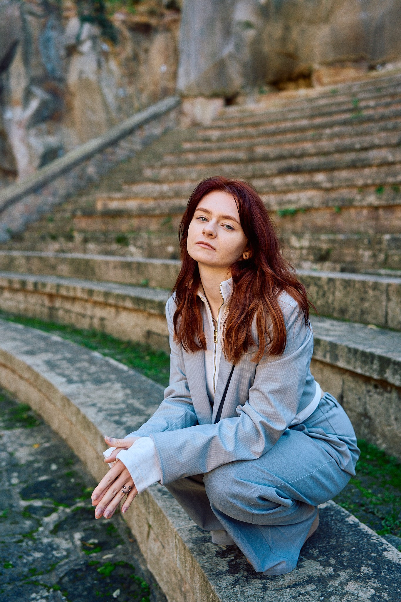 Description of the Theatre Grec location for a  love-story or individual photo shoot in Barcelona, examples of photos taken at this spot. POSTCARD.BCN Photographer Kate in Barcelona. Love-story, family or individual photo shoots