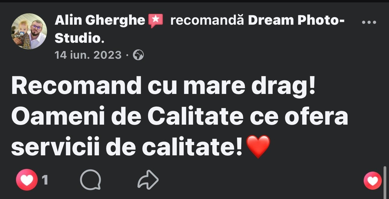Recenzii Facebook. Dream Studio Galați – ședințe foto profesionale pentru familie, portrete și evenimente