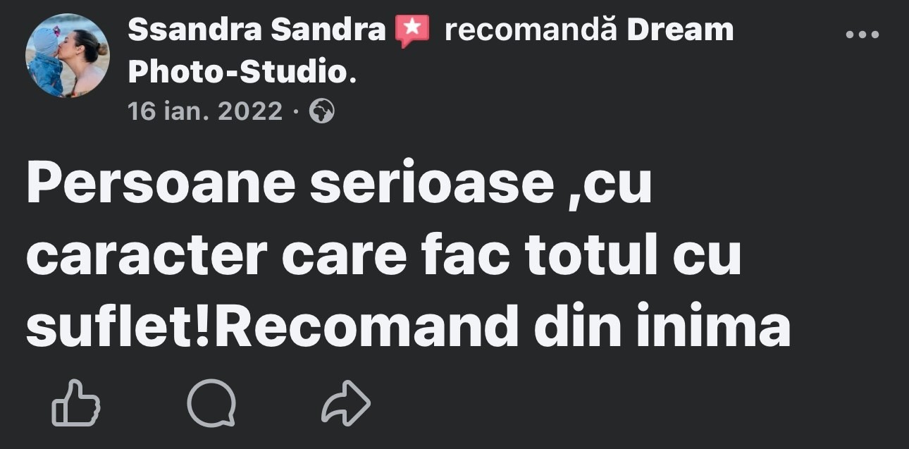 Recenzii Facebook. Dream Studio Galați – ședințe foto profesionale pentru familie, portrete și evenimente