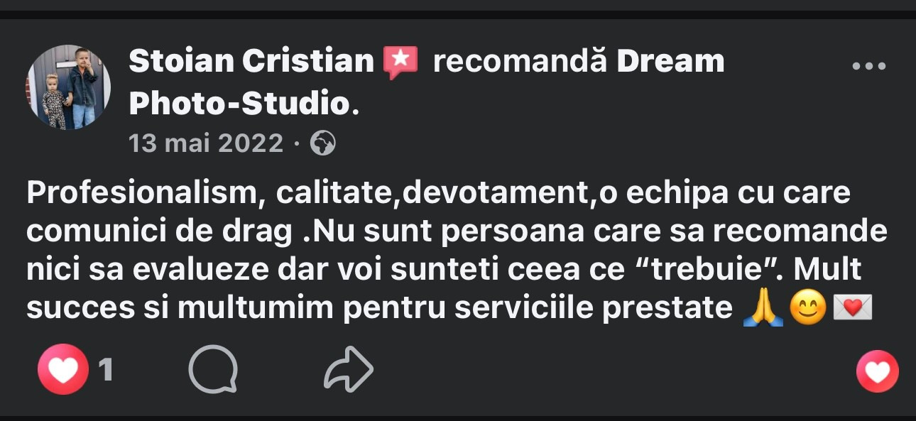 Recenzii Facebook. Dream Studio Galați – ședințe foto profesionale pentru familie, portrete și evenimente