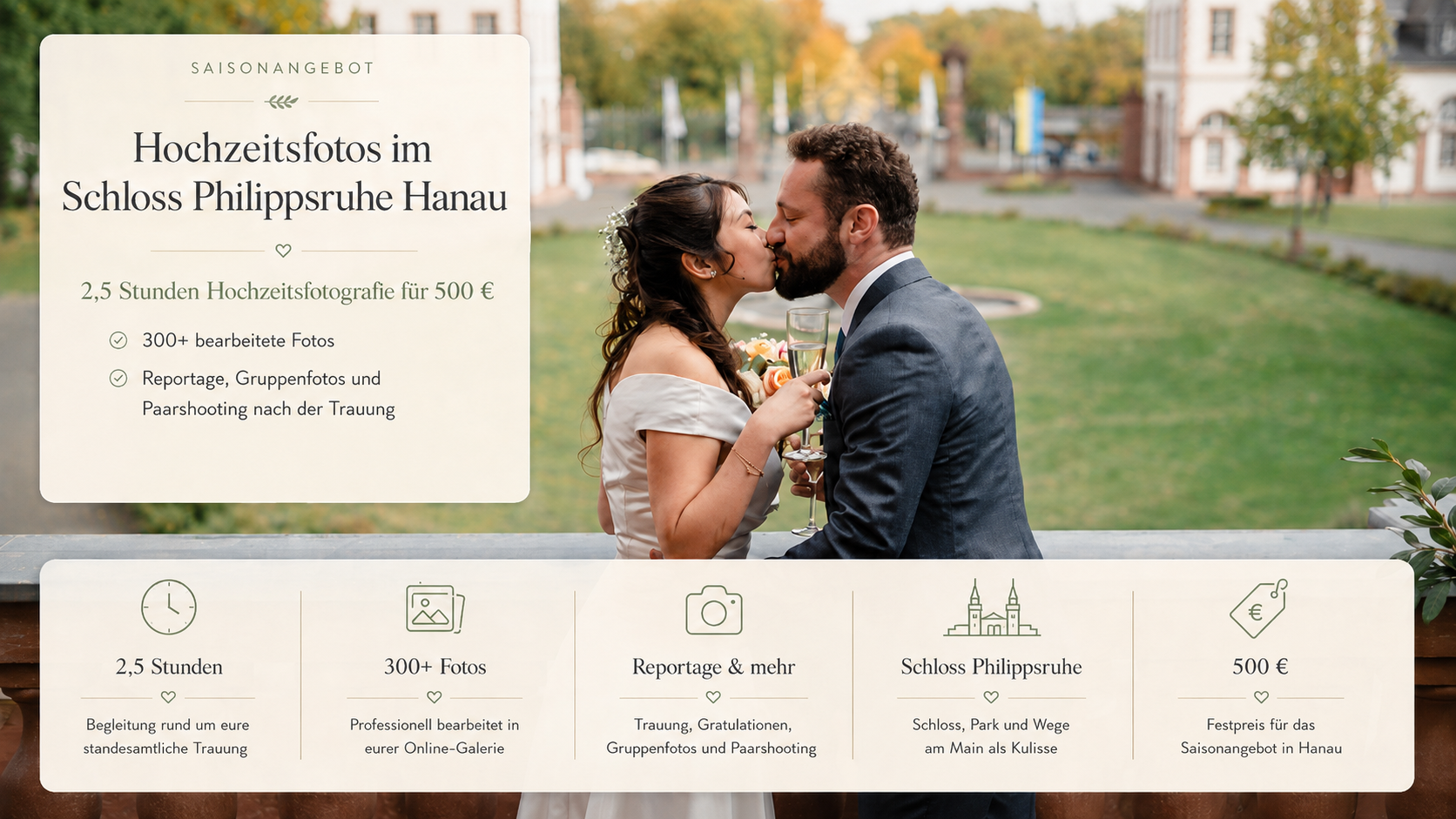 Hochzeitsfotos im Schloss Philippsruhe Hanau | 2,5 Stunden für 500 €