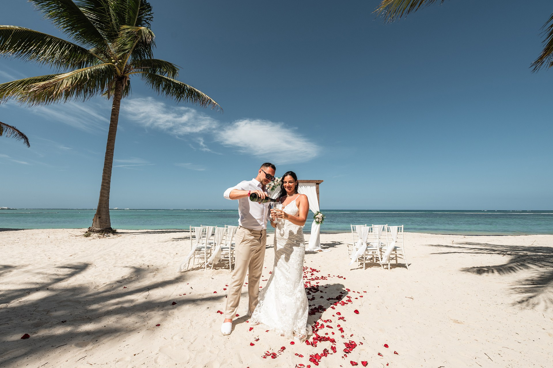 romantic couple vow renewal Punta Cana sunset beach