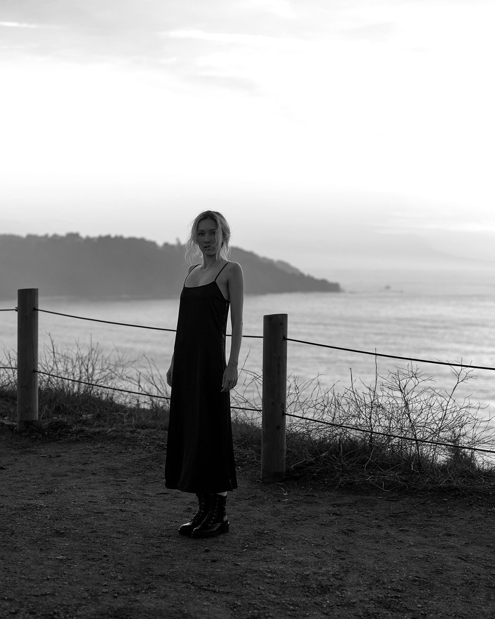 Outdoor fashion photography for model portfolio in San Francisco, sunset shoot.