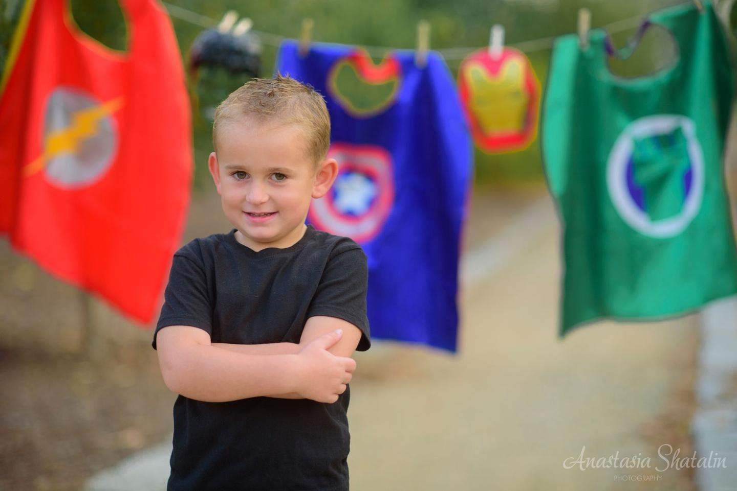 Superheroes boy birthday photo ideas. Family photographer in Roseville, Rocklin, Folsom, Sacramento