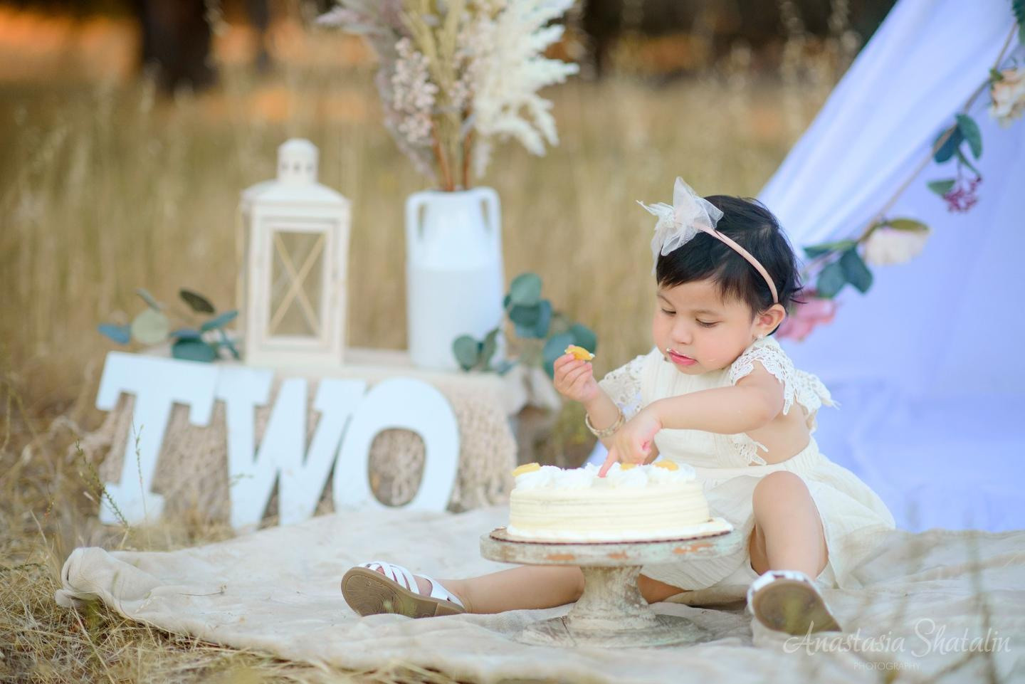 Second 2nd birthday girl photo shoot Boho. Family photographer in Roseville, Rocklin, Folsom, Sacramento