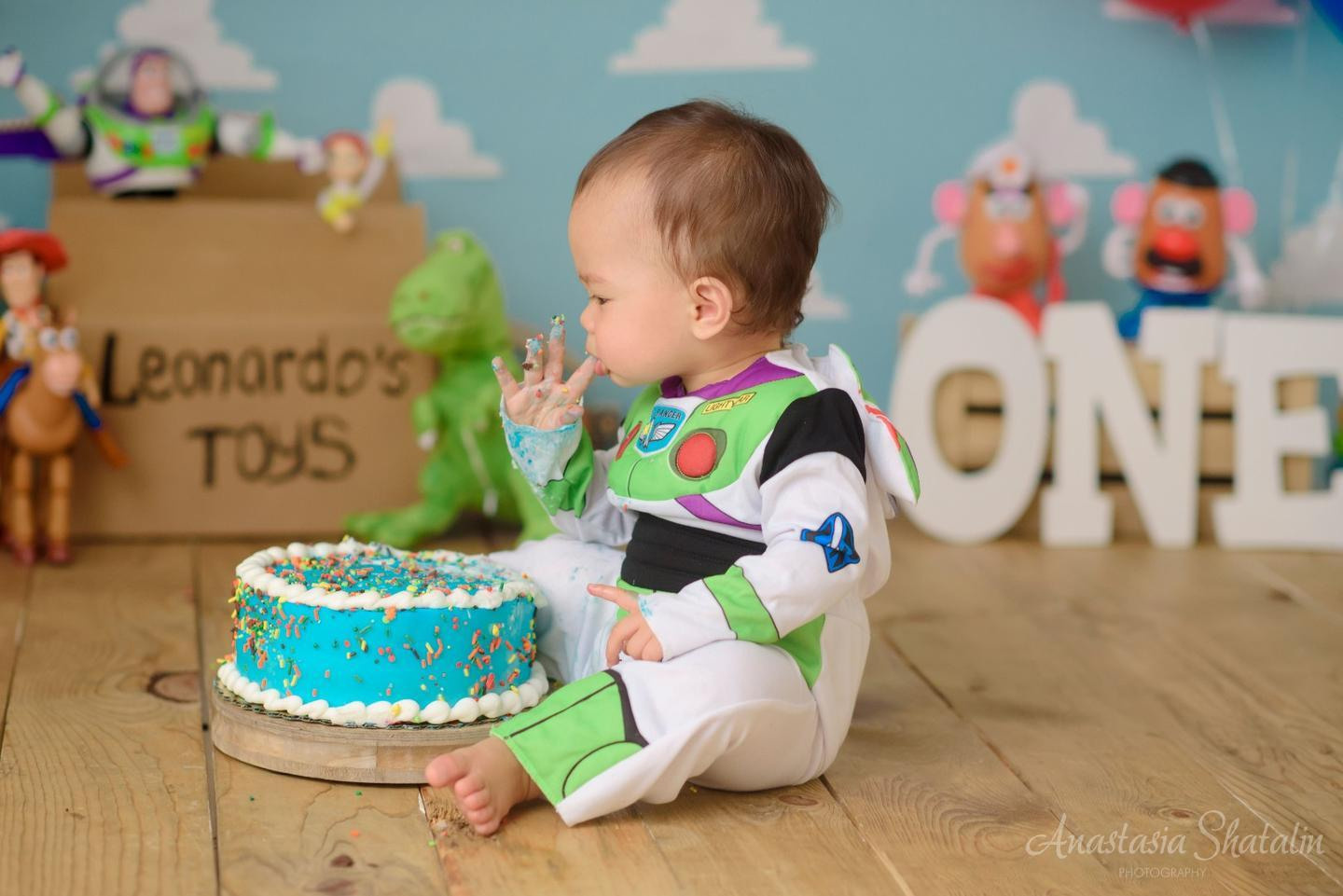 Toy story cake smash first Birthday photoshoot. Family photographer in Roseville, Rocklin, Folsom, Sacramento
