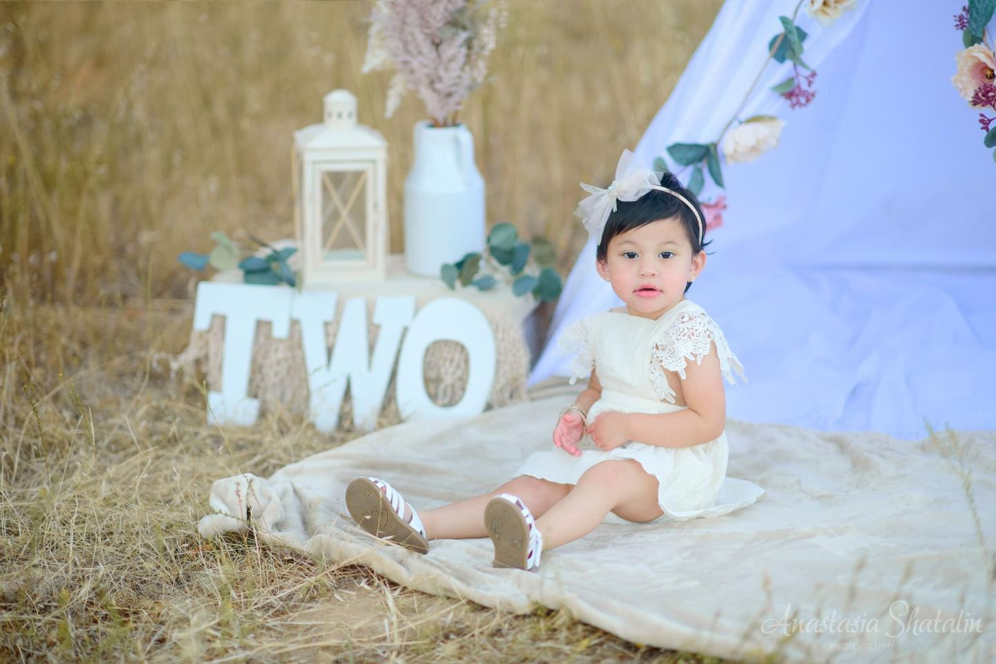 Second 2nd birthday girl photo shoot Boho. Family photographer in Roseville, Rocklin, Folsom, Sacramento