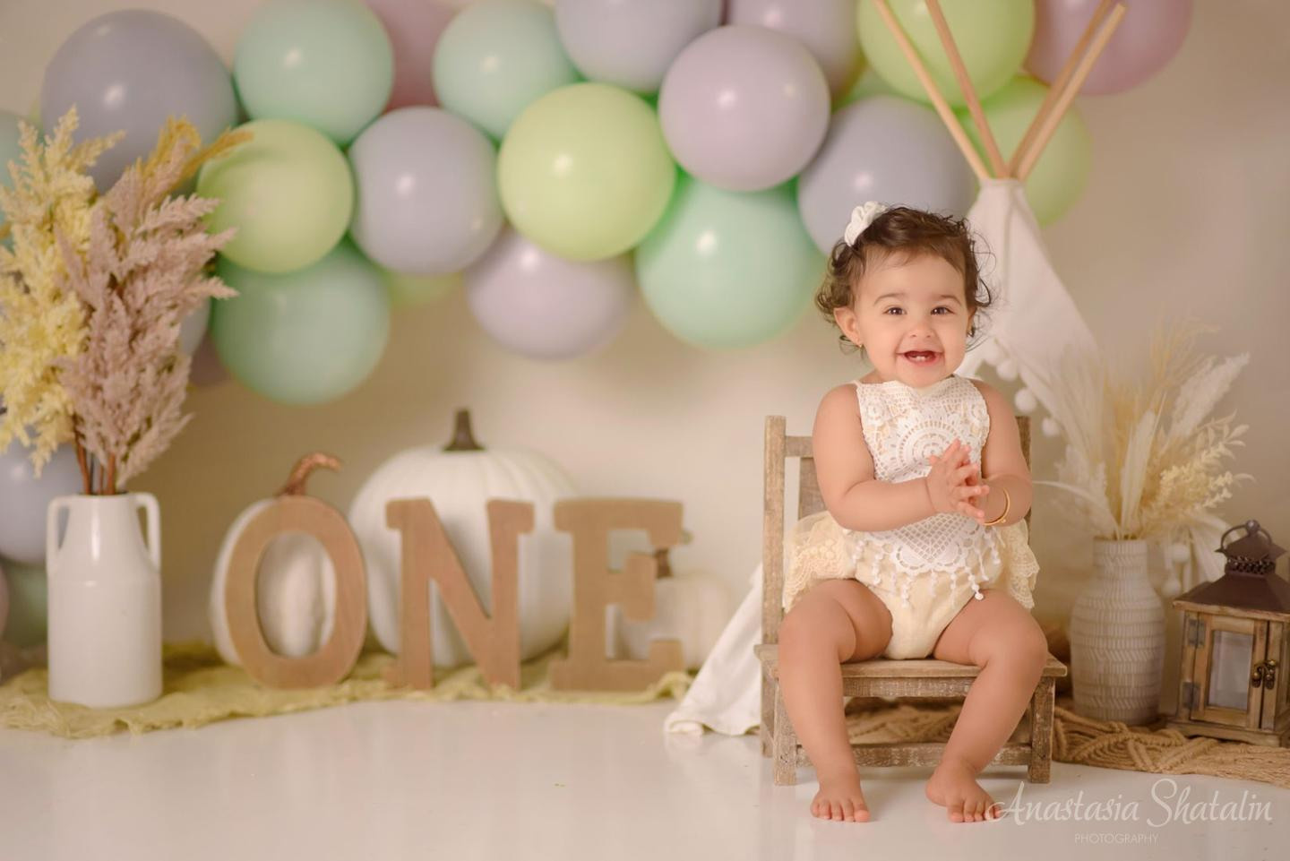 Boho fall cake smash studio photography Roseville, Rocklin. Family photographer in Roseville, Rocklin, Folsom, Sacramento