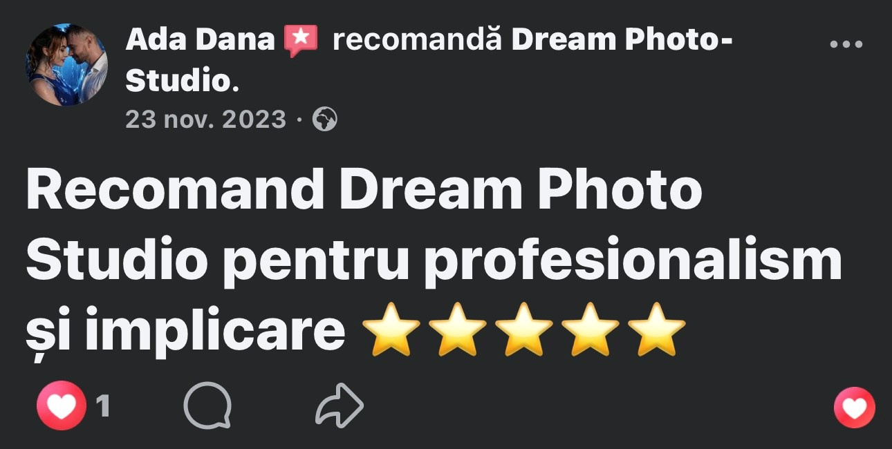 Recenzii Facebook. Dream Studio Galați – ședințe foto profesionale pentru familie, portrete și evenimente