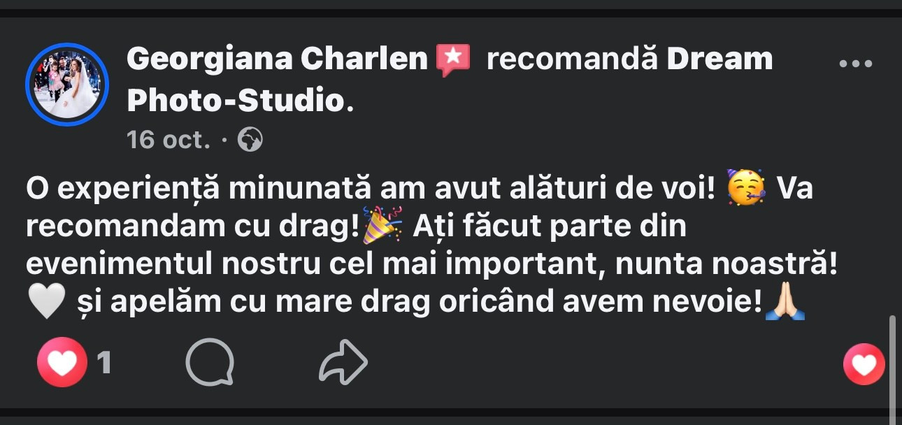 Recenzii Facebook. Dream Studio Galați – ședințe foto profesionale pentru familie, portrete și evenimente