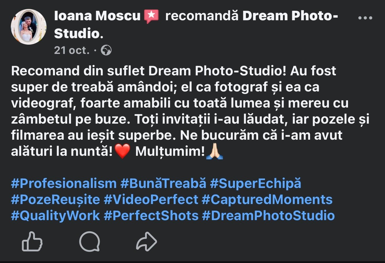 Recenzii Facebook. Dream Studio Galați – ședințe foto profesionale pentru familie, portrete și evenimente