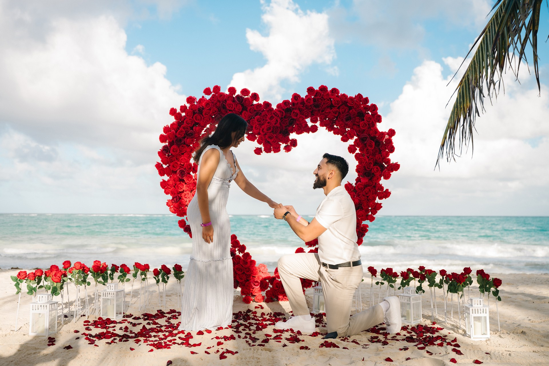 Floral Heart Arch Proposal in Punta Cana — Luxury Beach Engagement