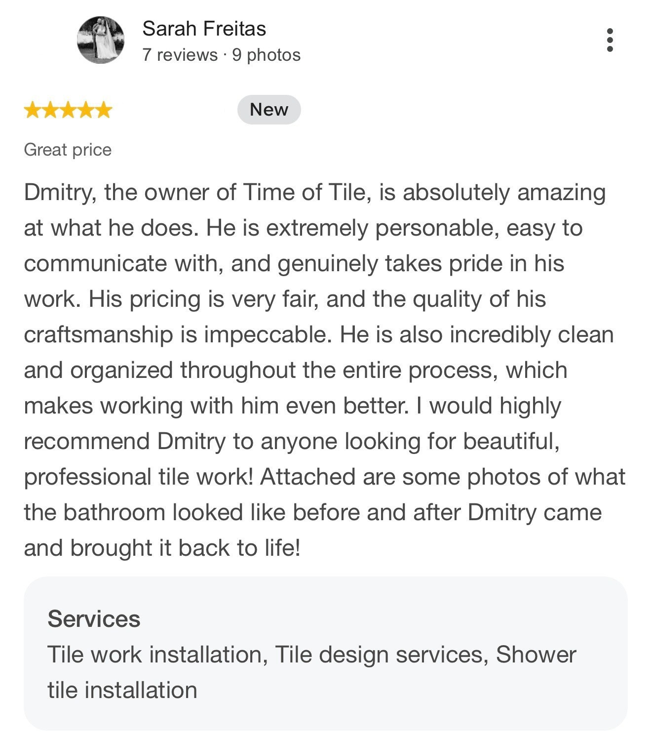 Reviews. TIME OF TILE Certified tile installer in Long Beach Island NJ