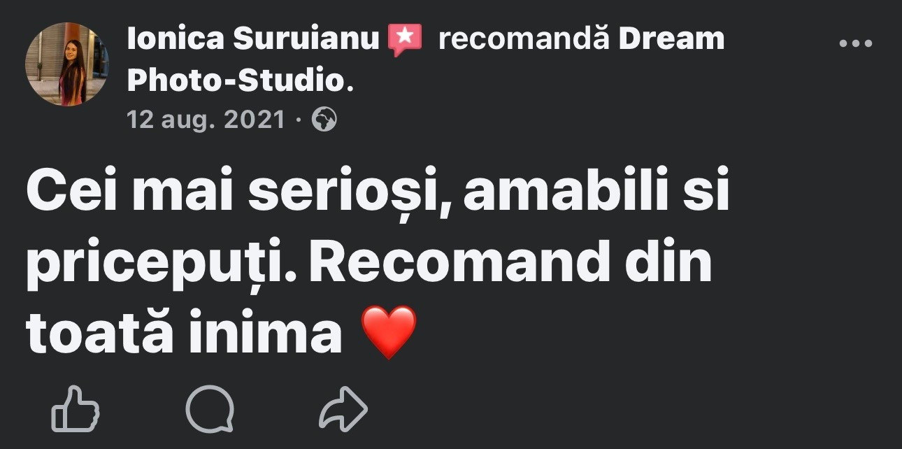 Recenzii Facebook. Dream Studio Galați – ședințe foto profesionale pentru familie, portrete și evenimente
