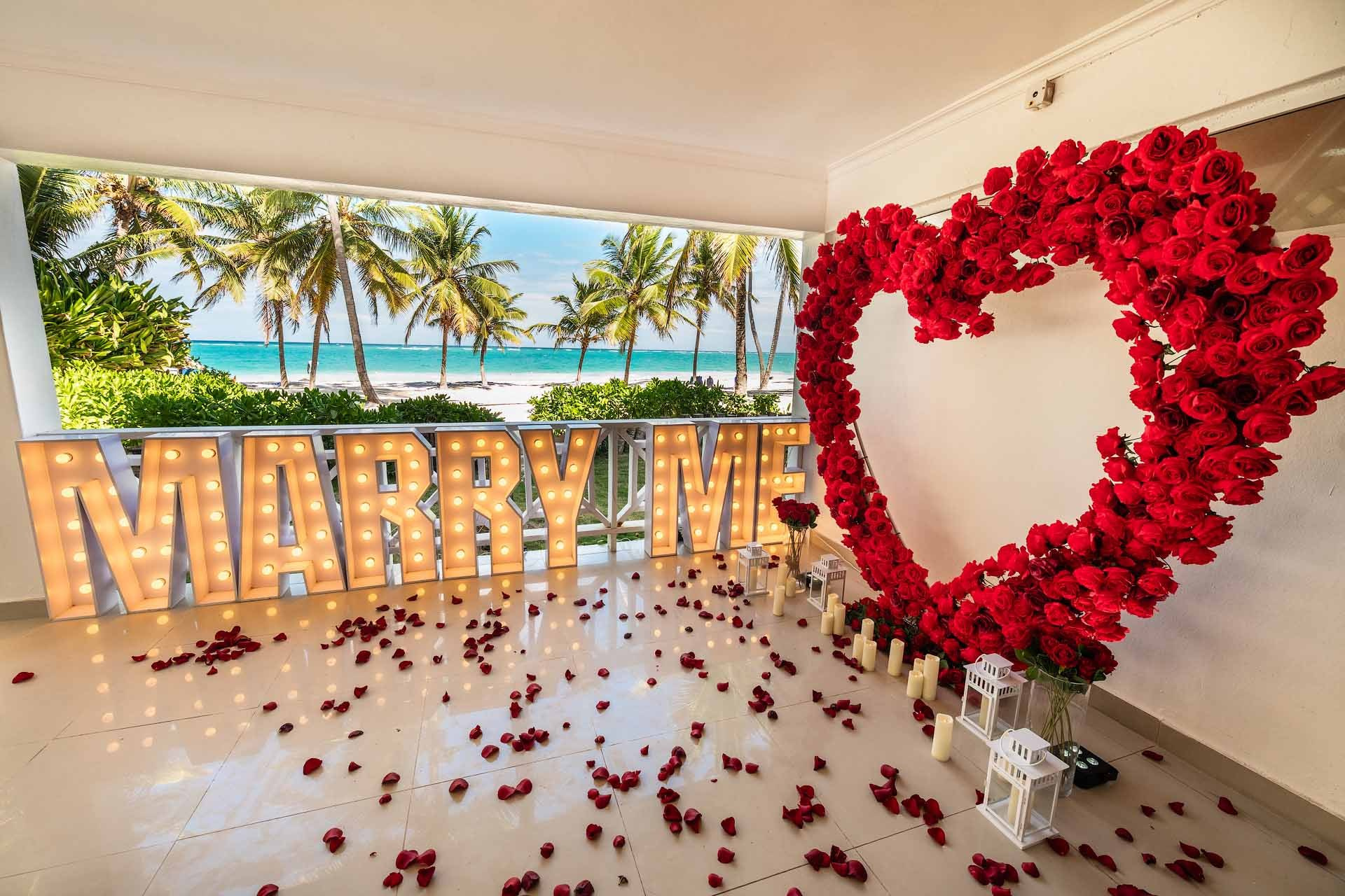 Romantic engagement proposal on a private veranda Punta Cana
