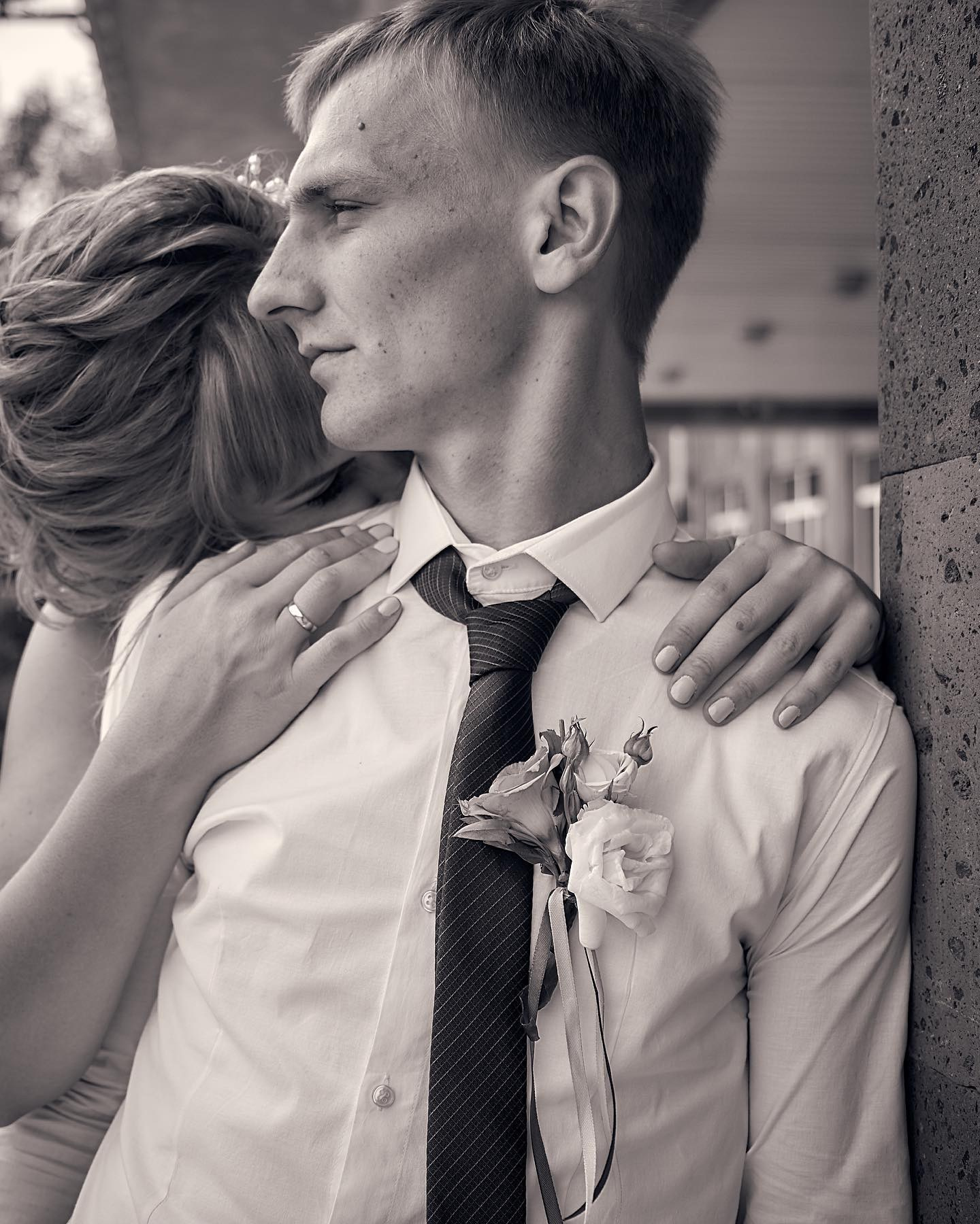 Bride hugging the groom