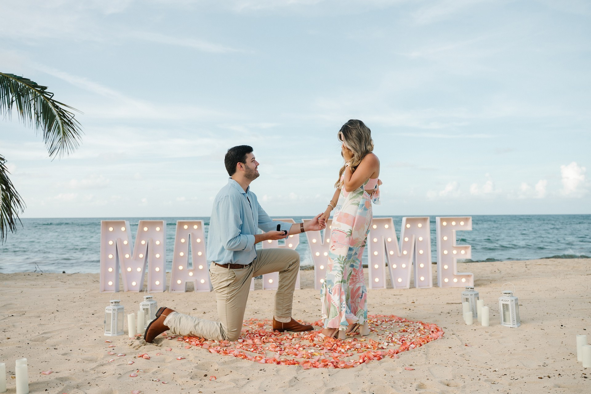 “Marry Me” Letters Proposal in Punta Cana — Classic Beach Setup