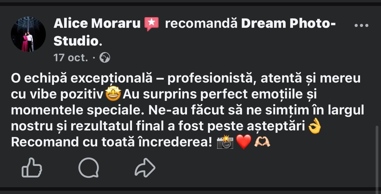 Recenzii Facebook. Dream Studio Galați – ședințe foto profesionale pentru familie, portrete și evenimente