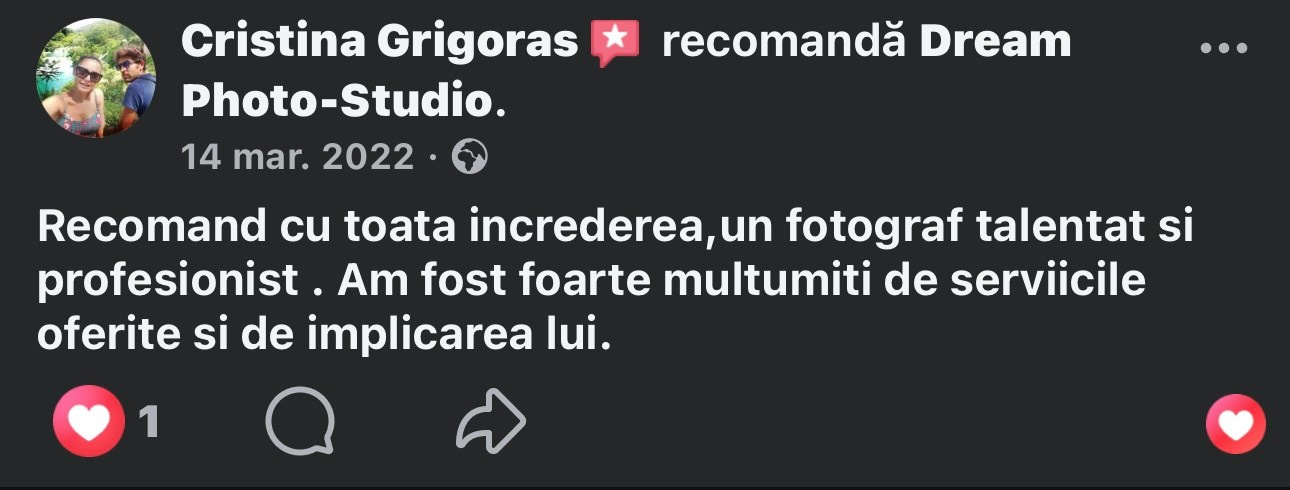 Recenzii Facebook. Dream Studio Galați – ședințe foto profesionale pentru familie, portrete și evenimente