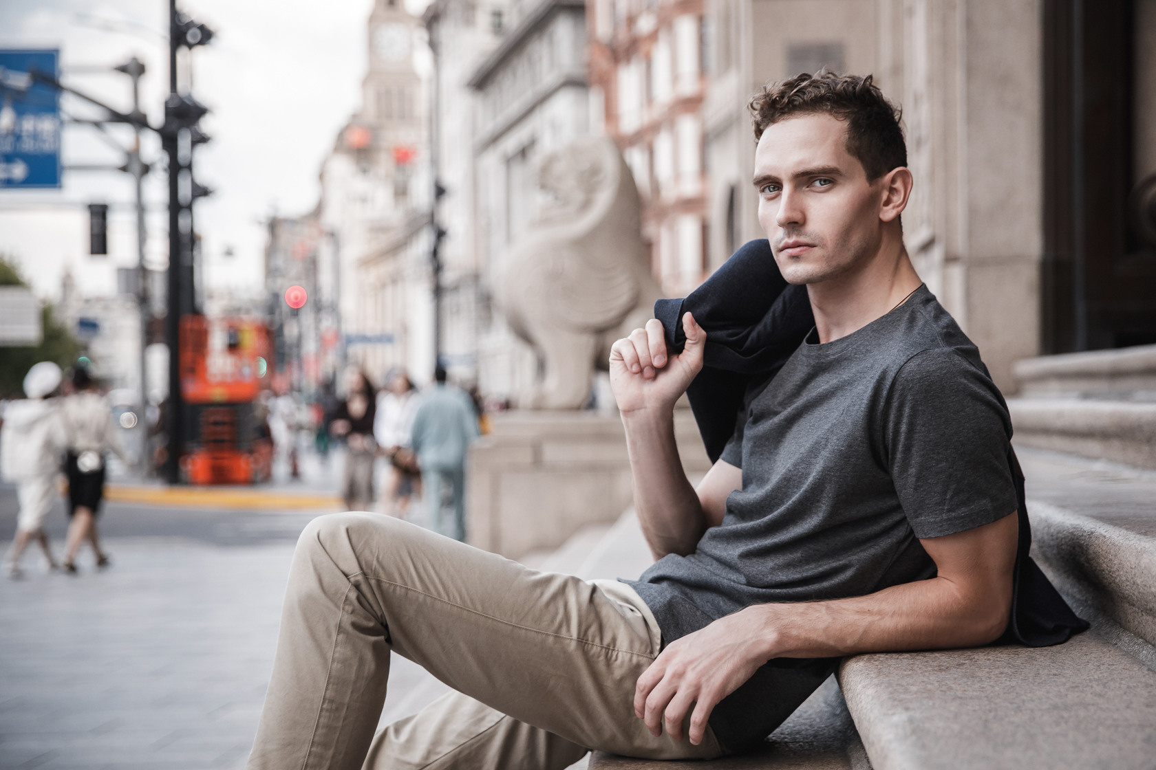 Photo shoot for modeling card. Male model in Shanghai