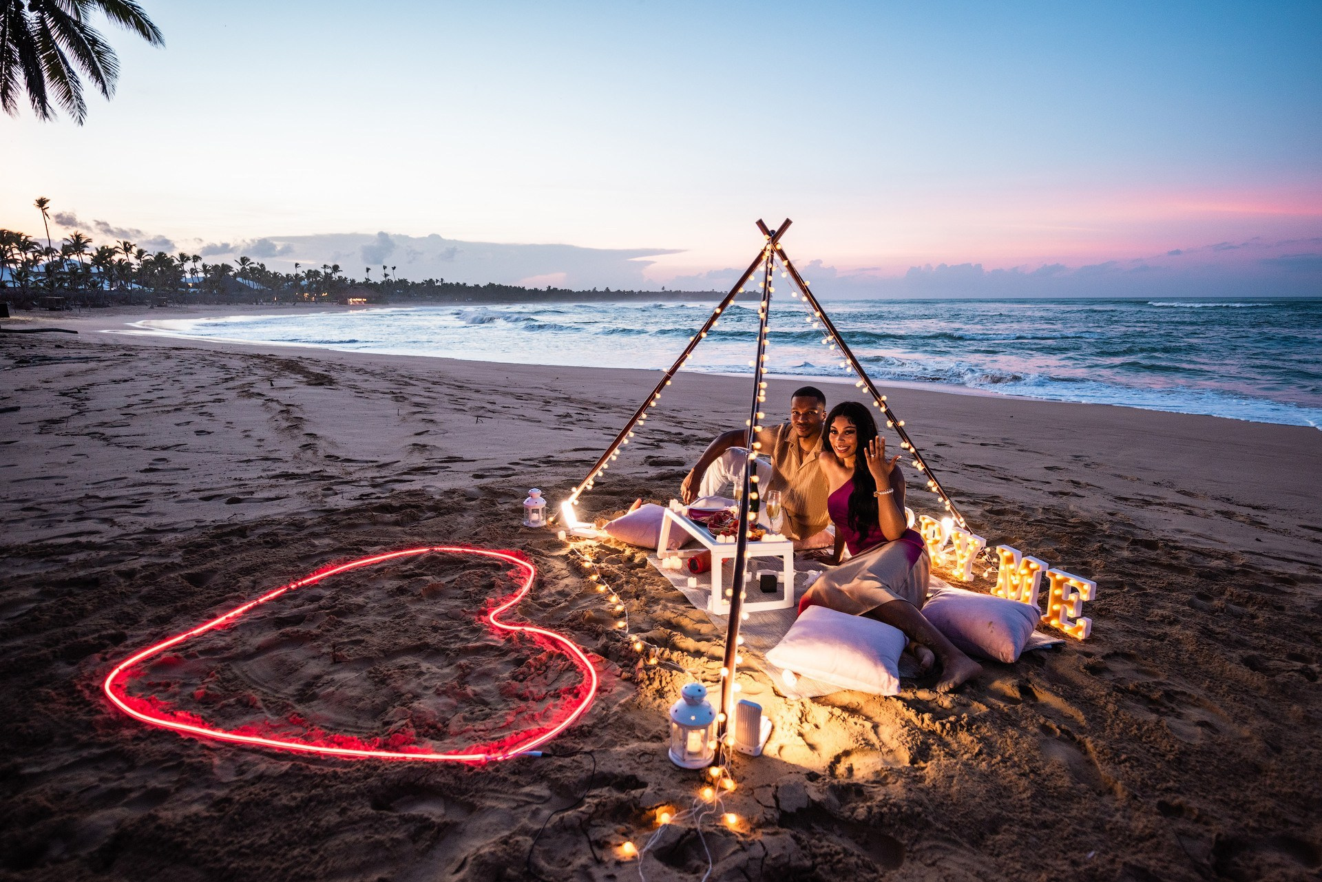 Teepee Sunset Proposal in Punta Cana — Romantic Beach Picnic