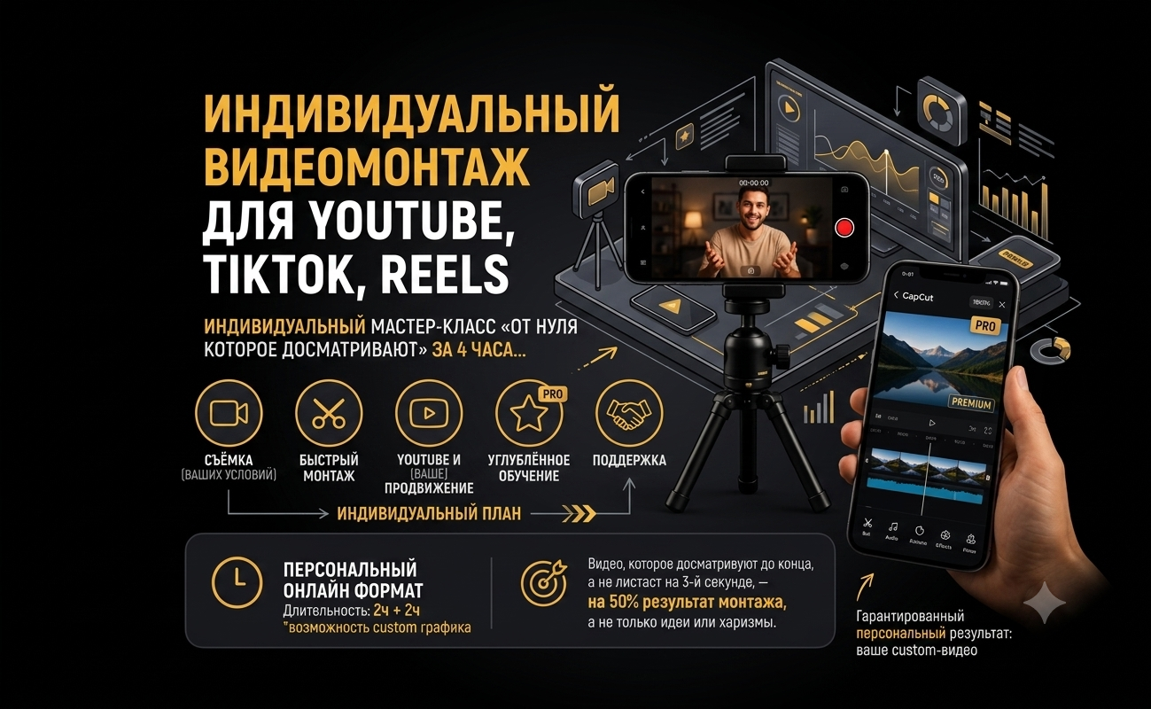 Персональный курс Монтажа. Консалтинг в маркетинге, видеосъёмка и монтаж Reels/Shorts
