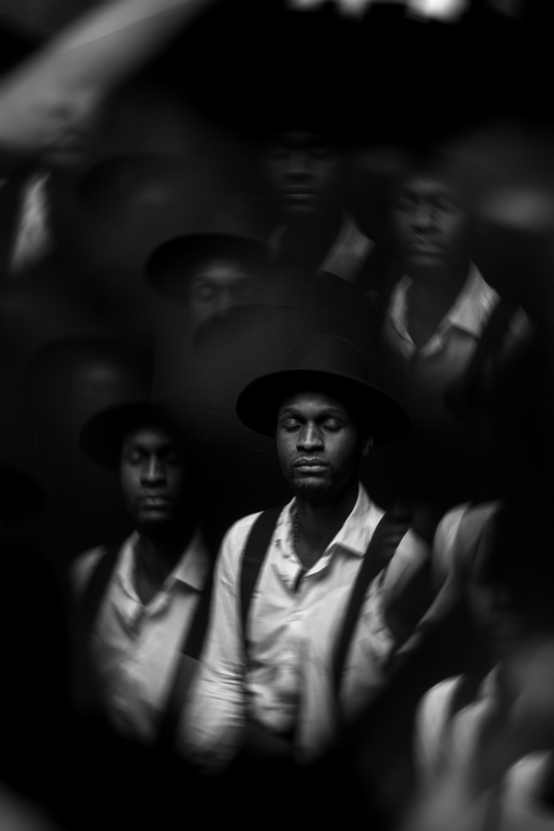 Fine art dramatic portrait photographer Europe. Portrait with motion blur, experimental black and white photography. 